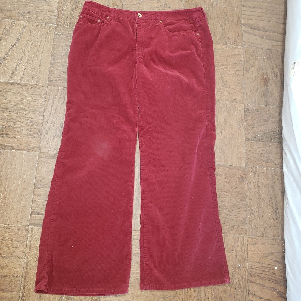 Jones Ny Red Corduroy Stretch Pants 14p Comfy Warm